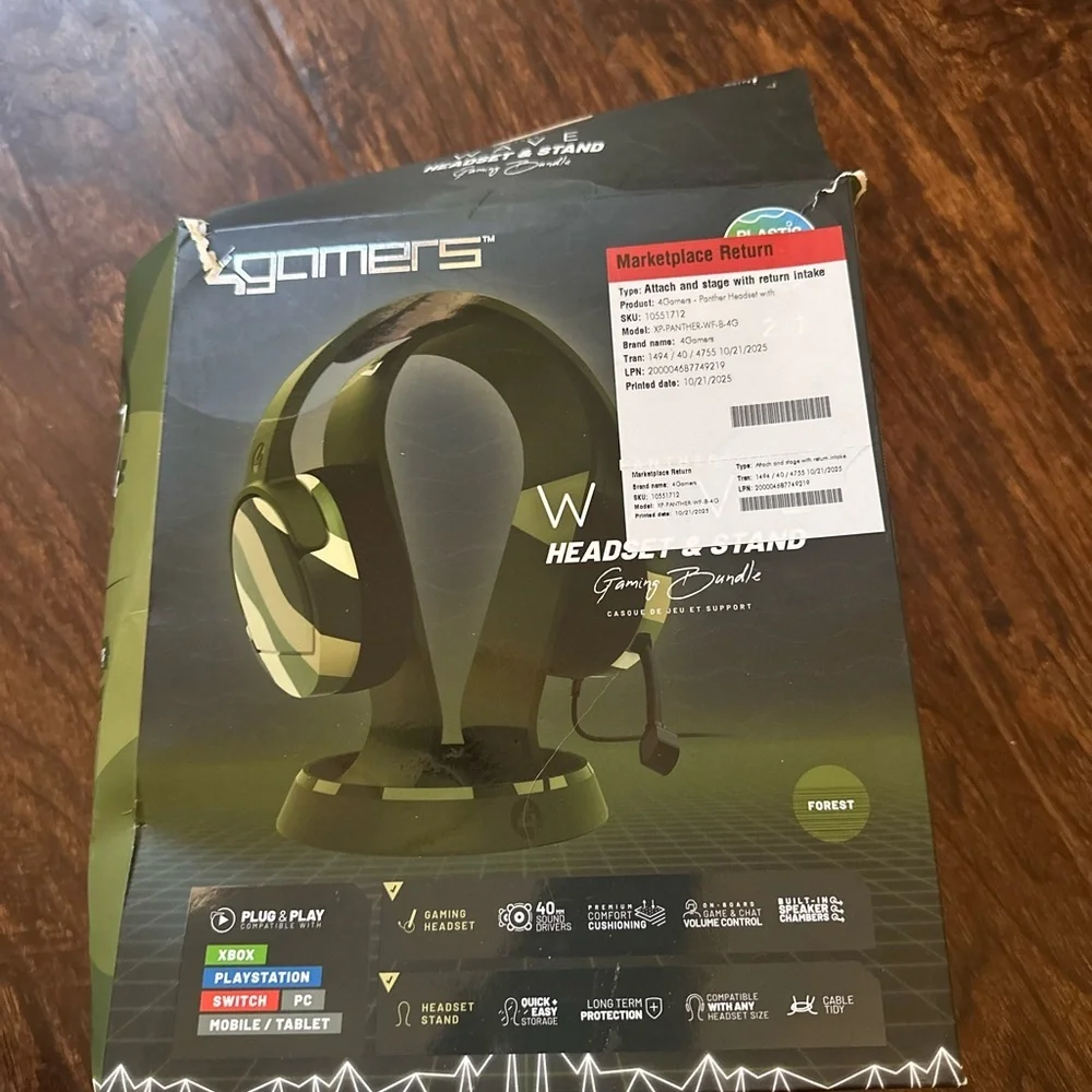 PC Accessory: Wired Headset - 4Gamers Panther Headset with Stand - Wave Forest: